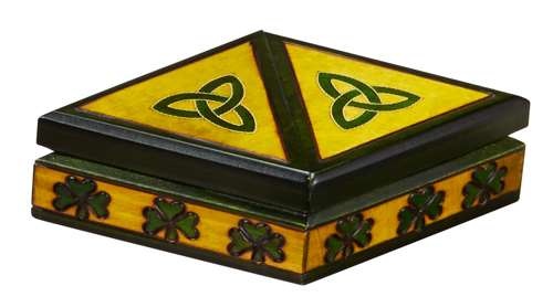Celtic Double Shamrock Wooden Box